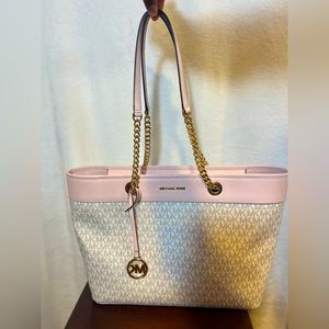 Micheal Kors Shania Large Chain Tote - Pink and White